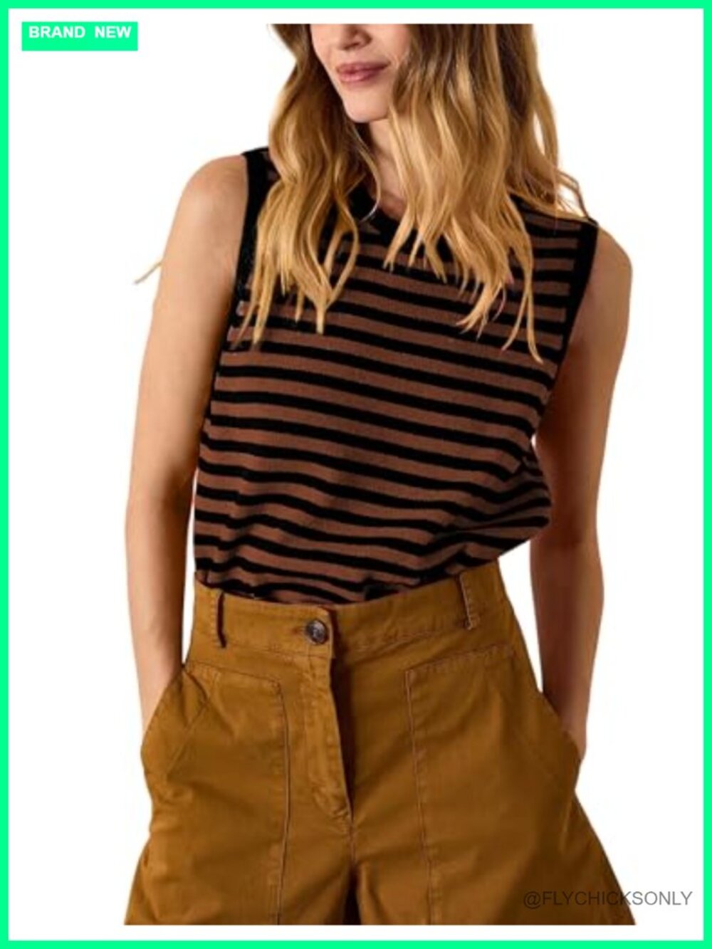 Women's Striped Sweater Vest Ribbed Knit Tank Top Oversized Crewneck Pullover
